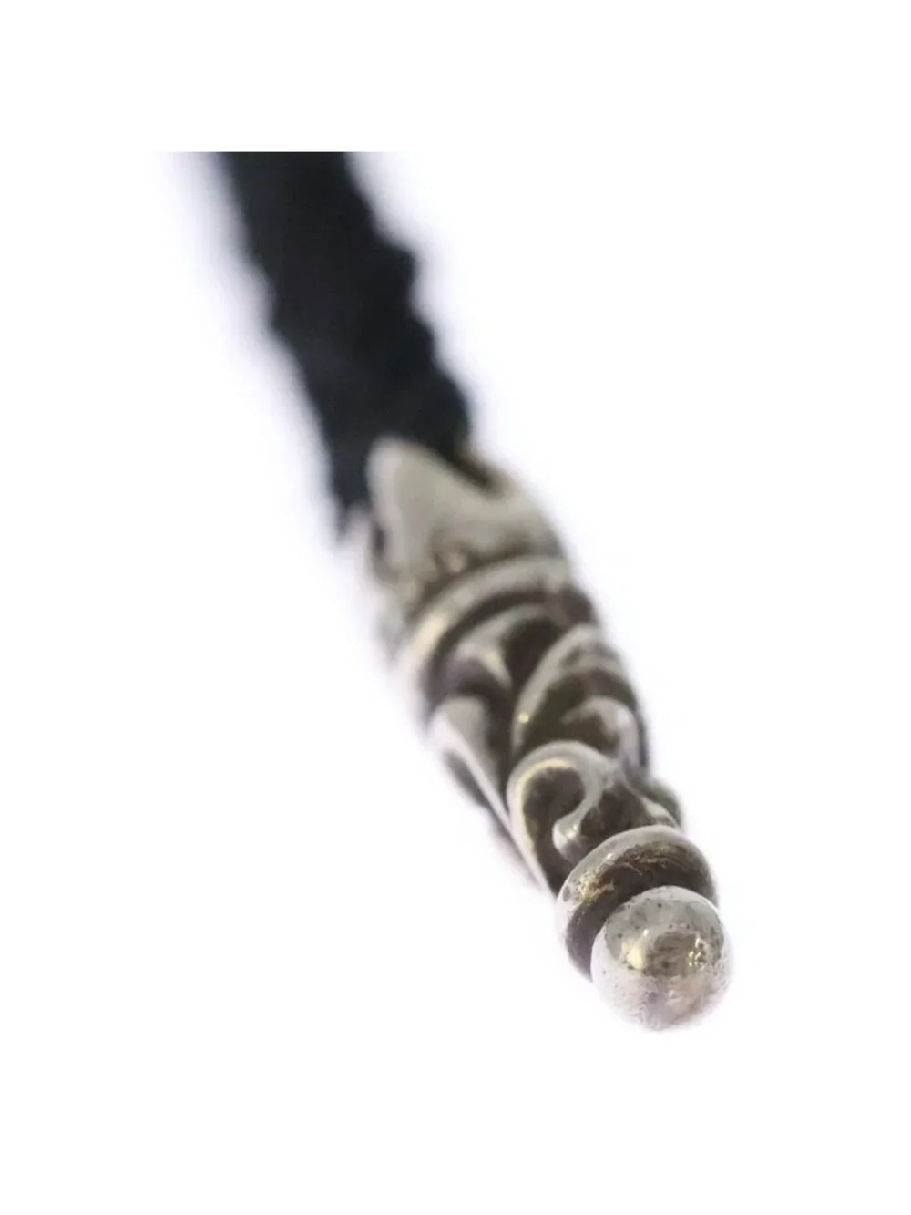 Chrome Hearts Leather Braid Scroll Blade Necklace Black Silver